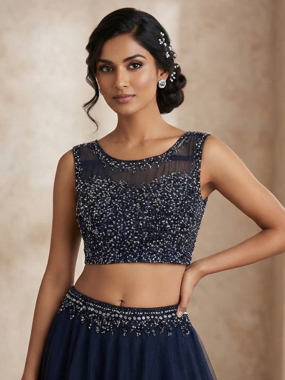 Shail K. 2-Piece Sequin Crop Top & Tulle A-Line Skirt Set whimsigoth sz 2